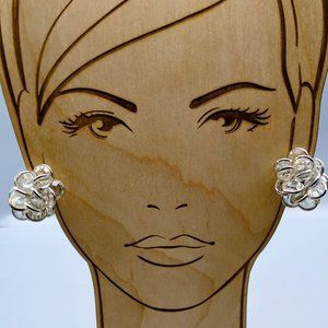 Vintage Bezel Set Crystal Cluster Earrings, Silver Tone Clip on with Maximum